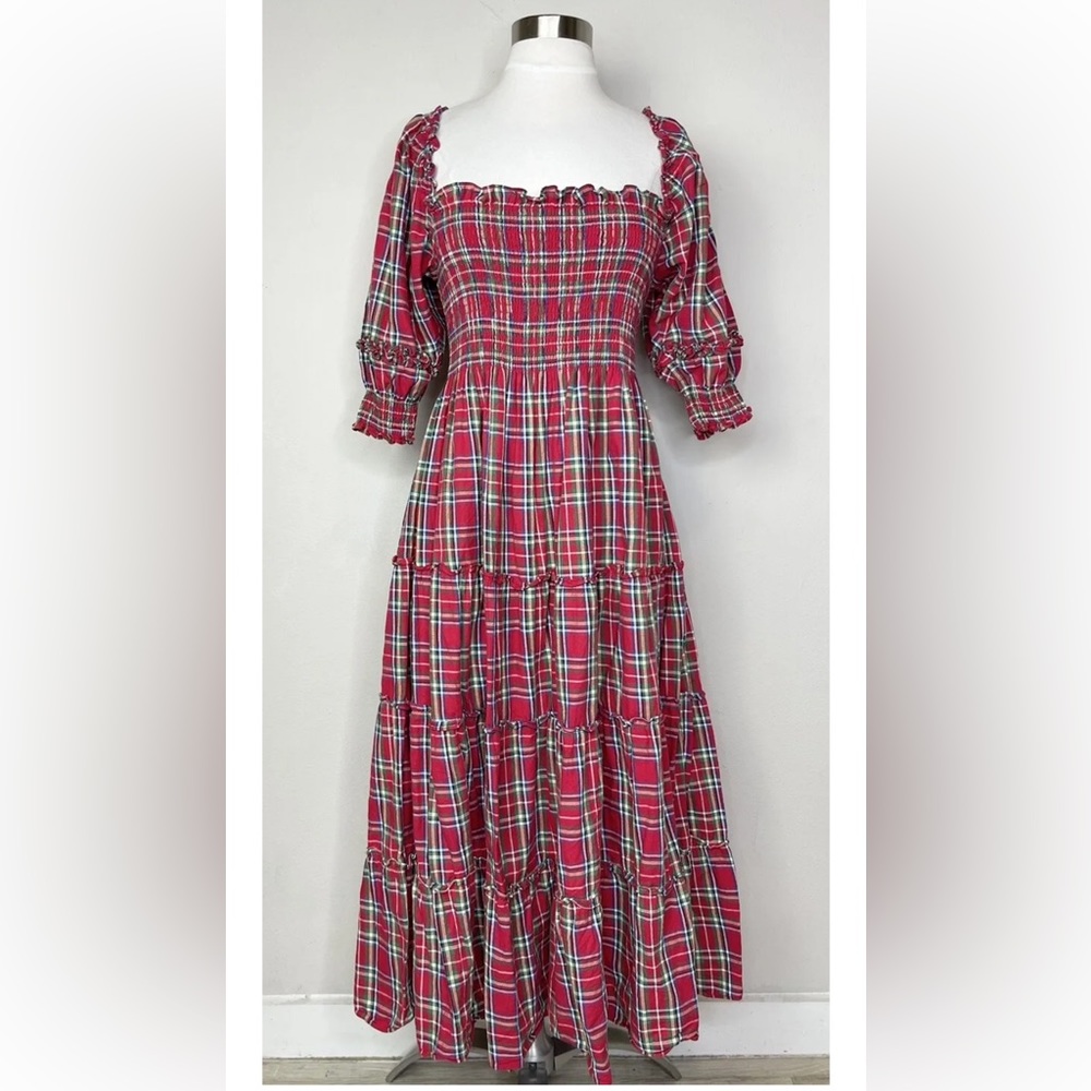 Hill House Red Plaid Tiered Midi Dress - Picture 5 of 13